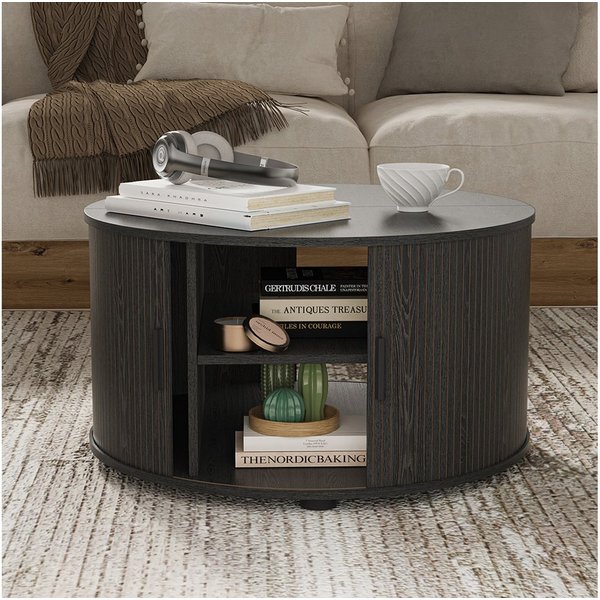 Vicco Couchtisch Selva, Schwarz, 80 x 80 cm mit Schiebetür (1-St)