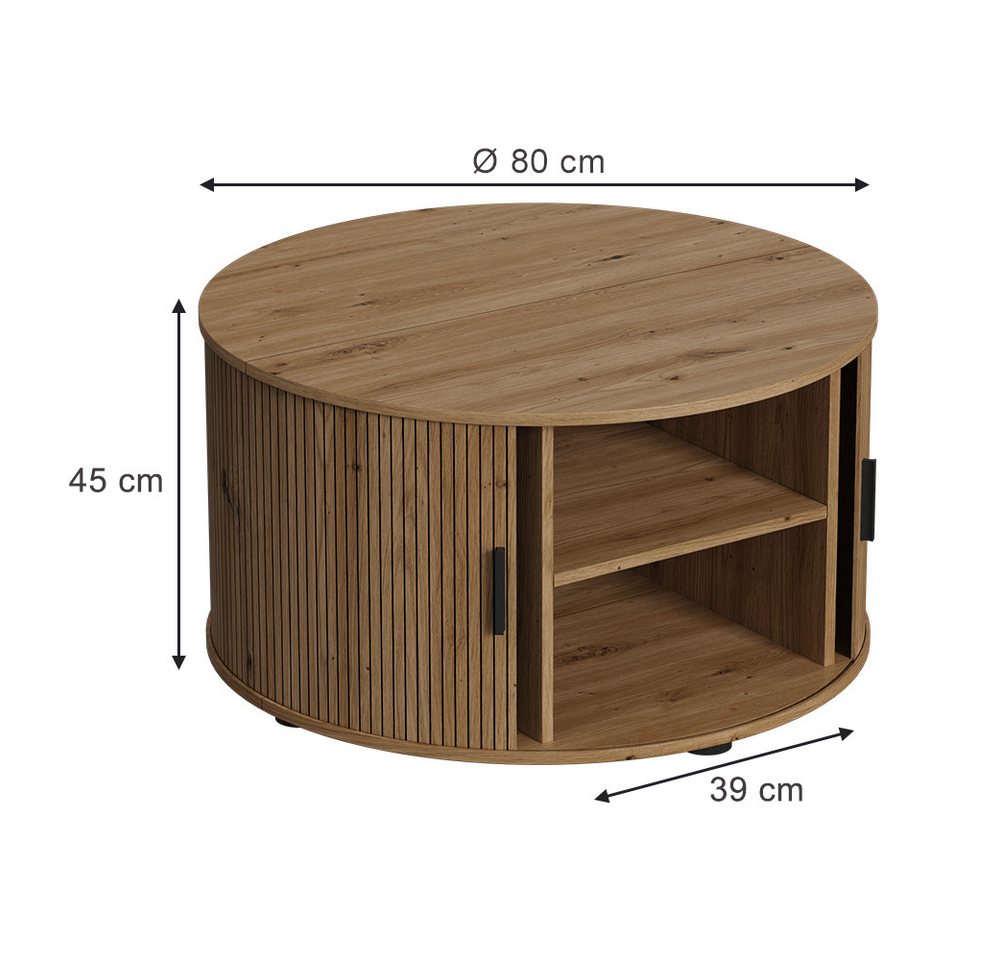 Vicco Couchtisch Selva, Eiche, 80 x 80 cm mit Schiebtür (1-St) – Bild 3 von 5