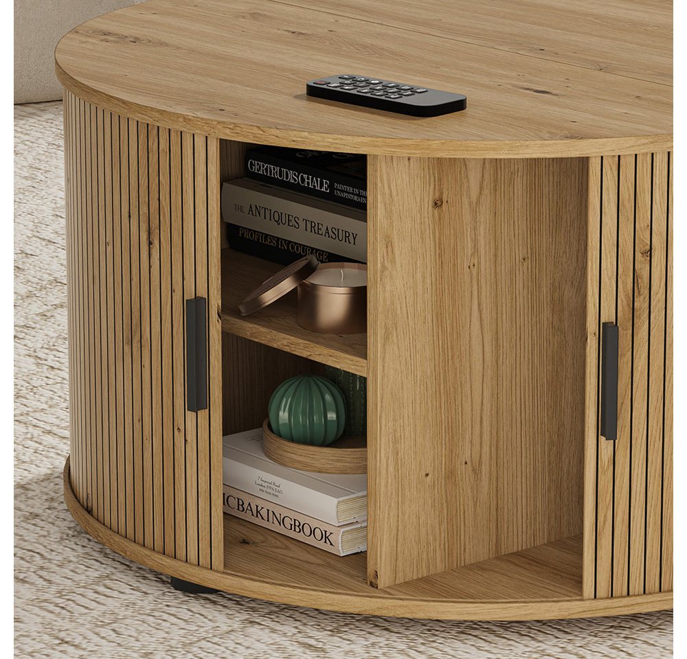 Vicco Couchtisch Selva, Eiche, 80 x 80 cm mit Schiebtür (1-St) – Bild 4 von 5