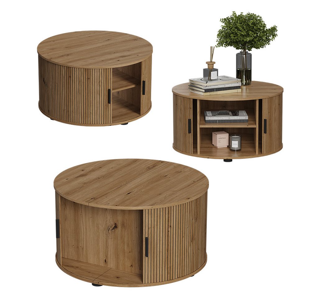 Vicco Couchtisch Selva, Eiche, 80 x 80 cm mit Schiebtür (1-St) – Bild 5 von 5