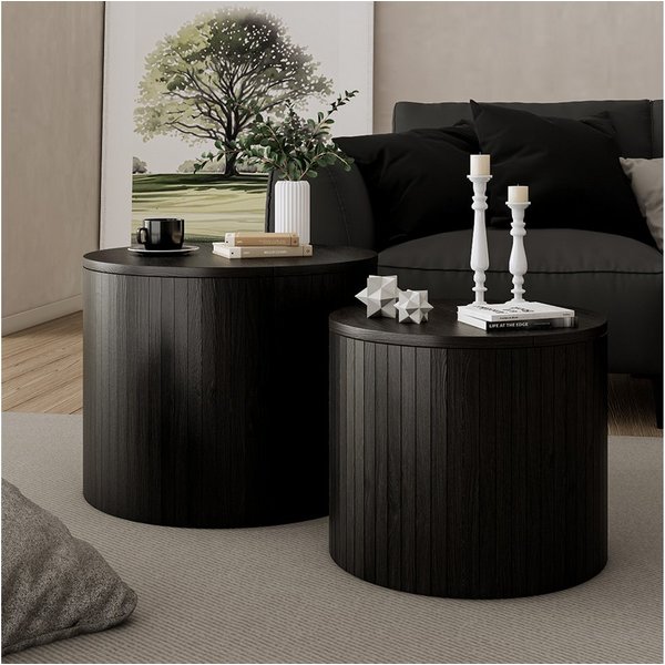 Vicco Couchtisch Tavilo, Eiche/Schwarz, 48 x 48 cm 2 Teile (2-St)