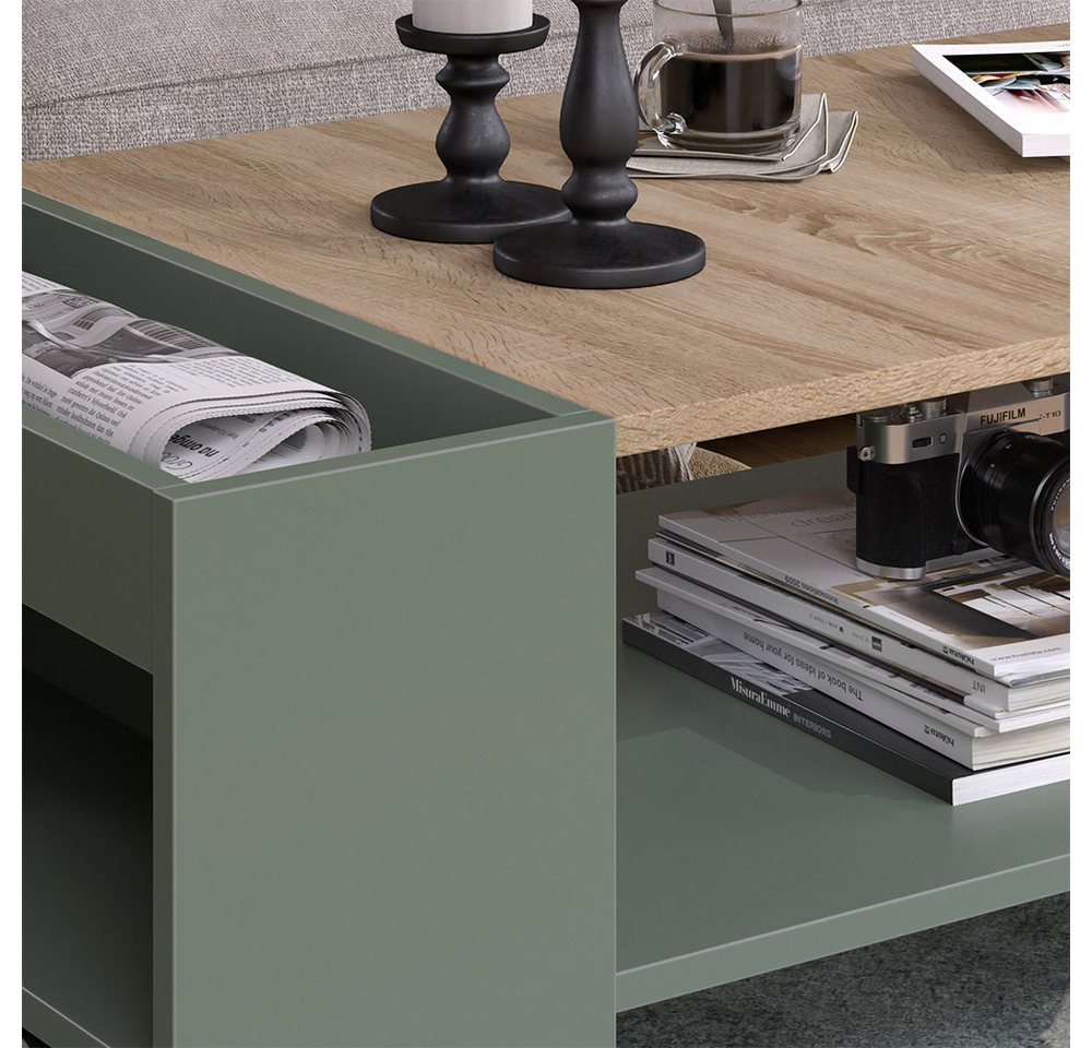 Vicco Couchtisch Wido, Grün/Sonoma, 100 x 55 cm mit Regalen (1-St) – Bild 4 von 5