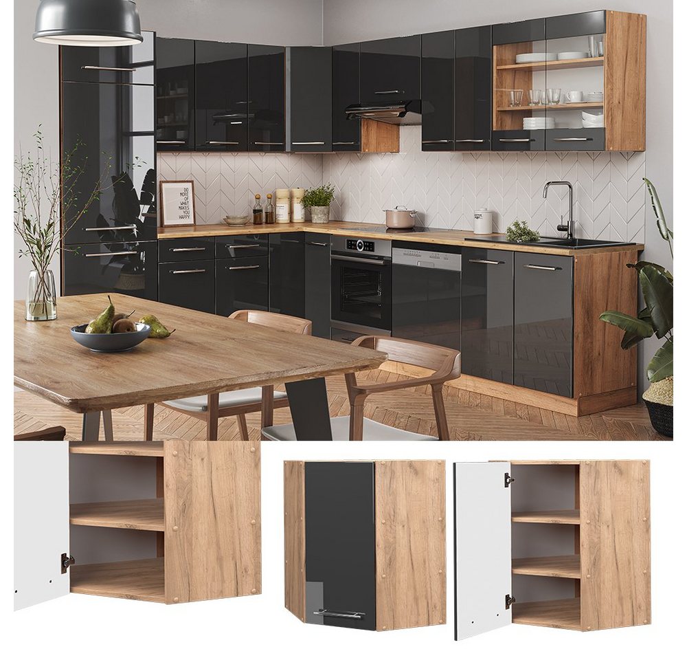 Vicco Eckhängeschrank Fame-Line, Anthrazit Hochglanz/Goldkraft Eiche, 57 cm (1-St., 1 Hängeschrank) Eckhängeschrank – Bild 2 von 5