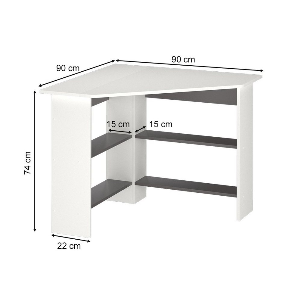 Vicco Eckschreibtisch Arion, Weiß/Anthrazit, 90 x 90 cm (1-St) – Bild 4 von 5