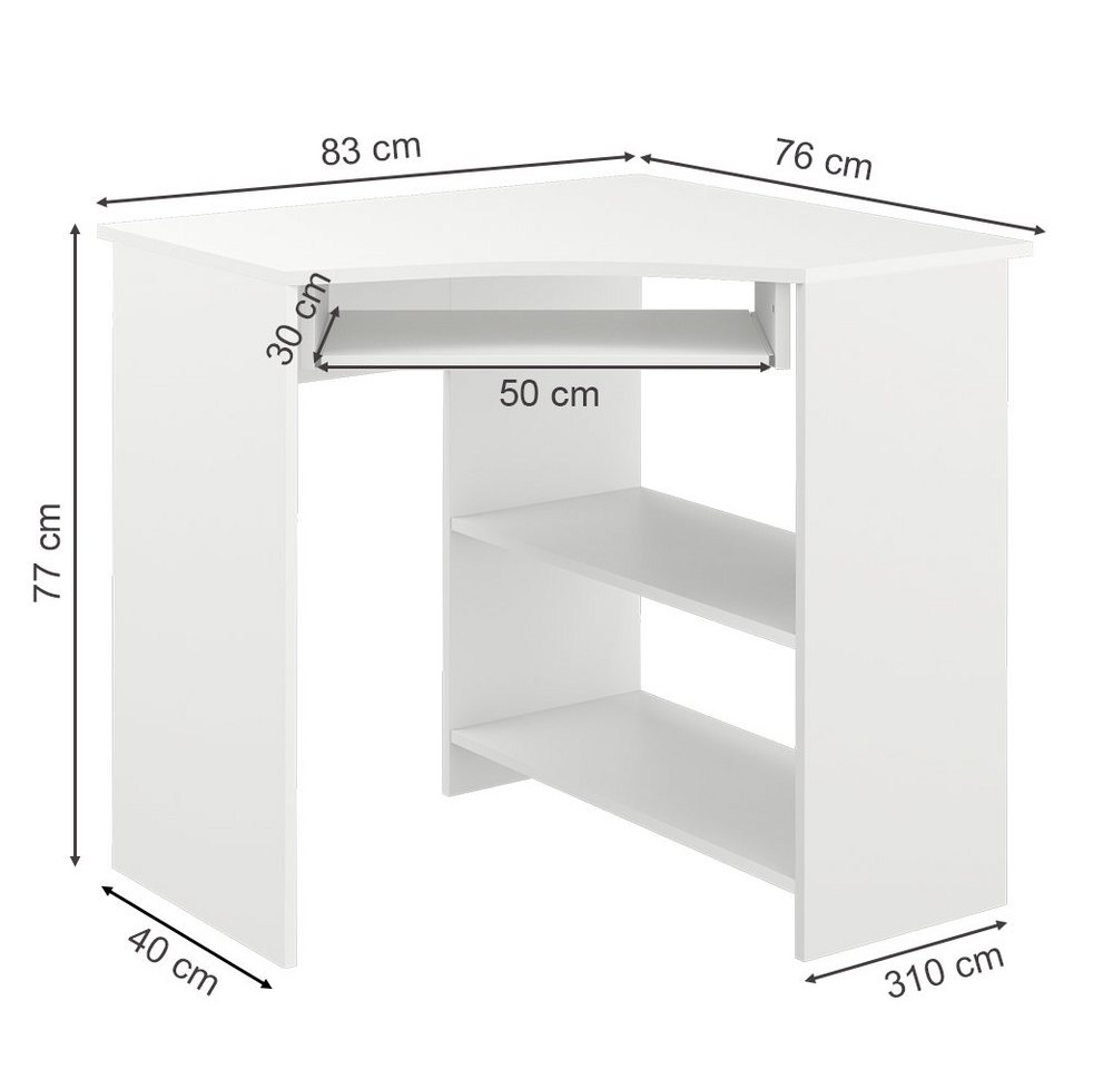Vicco Eckschreibtisch Odin, Weiß, 83 x 76 cm (1-St) – Bild 4 von 5