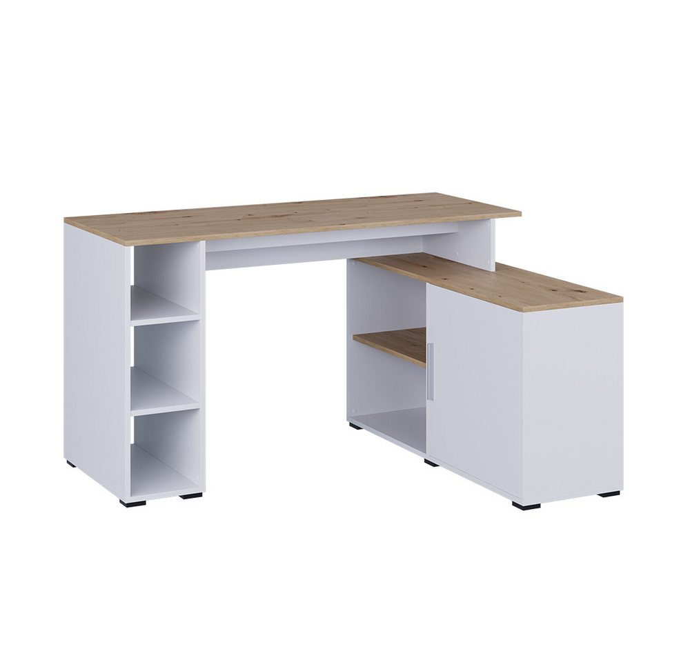 Vicco Eckschreibtisch Rudy, Weiß/Artisan, 135 x 110 cm mit Regalen (1-St) – Bild 2 von 5