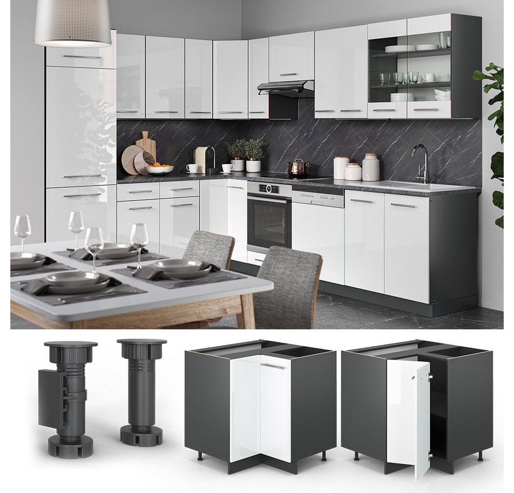 Vicco Eckunterschrank Fame-Line, Weiß Hochglanz/Anthrazit, 80.5 cm ohne Arbeitsplatte (1-St) – Bild 4 von 5