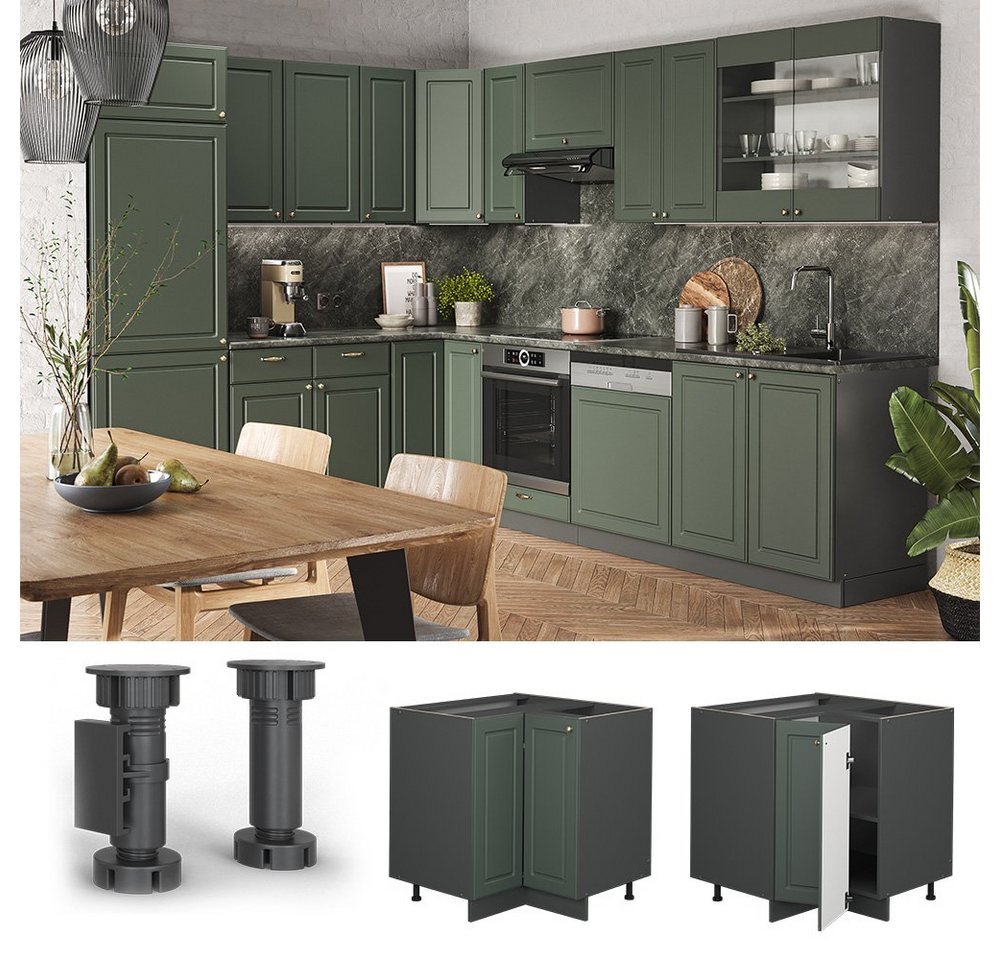 Vicco Eckunterschrank Fame-Line, Grün-Gold Landhaus/Anthrazit, 80.5 cm ohne Arbeitsplatte (1-St) – Bild 4 von 5