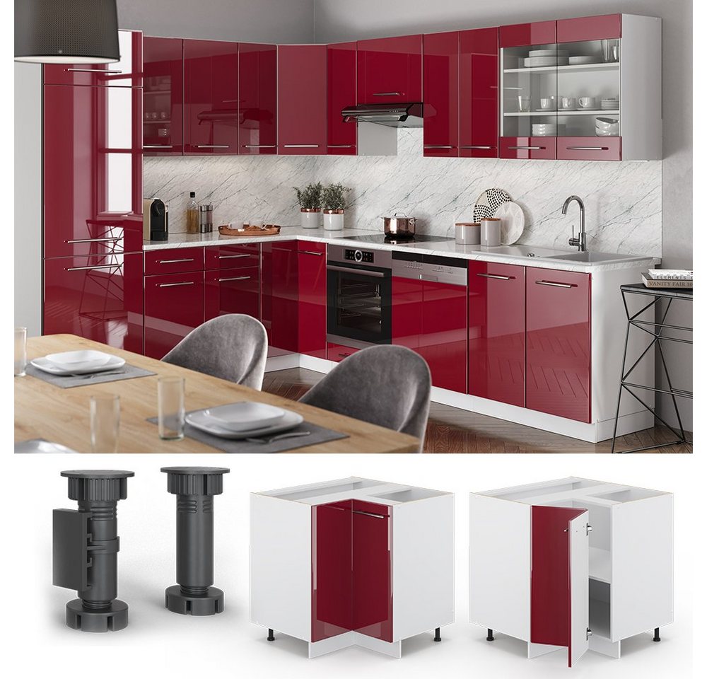 Vicco Eckunterschrank Fame-Line, Bordeaux Hochglanz/Weiß, 80.5 cm ohne Arbeitsplatte (1-St) – Bild 4 von 5