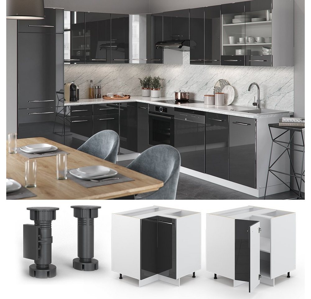 Vicco Eckunterschrank Fame-Line, Anthrazit Hochglanz/Weiß, 80.5 cm ohne Arbeitsplatte (1-St) – Bild 4 von 5