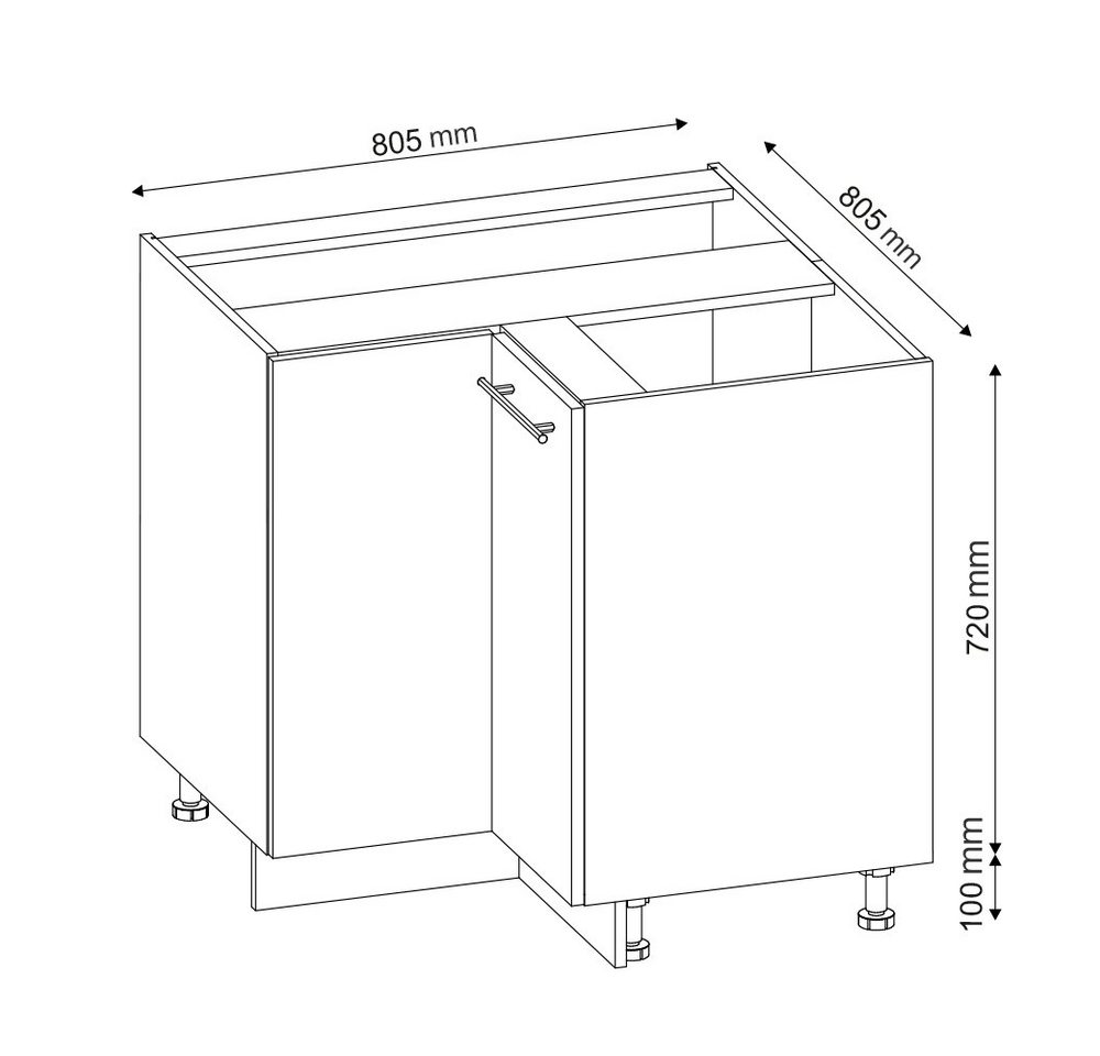 Vicco Eckunterschrank Fame-Line, Anthrazit Hochglanz/Eiche, 80.5 cm ohne Arbeitsplatte (1-St) – Bild 2 von 5