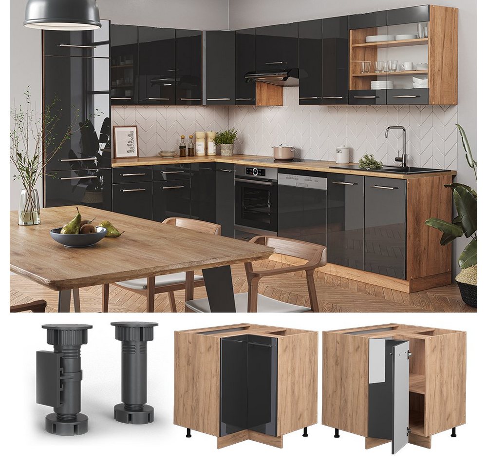 Vicco Eckunterschrank Fame-Line, Anthrazit Hochglanz/Eiche, 80.5 cm ohne Arbeitsplatte (1-St) – Bild 4 von 5