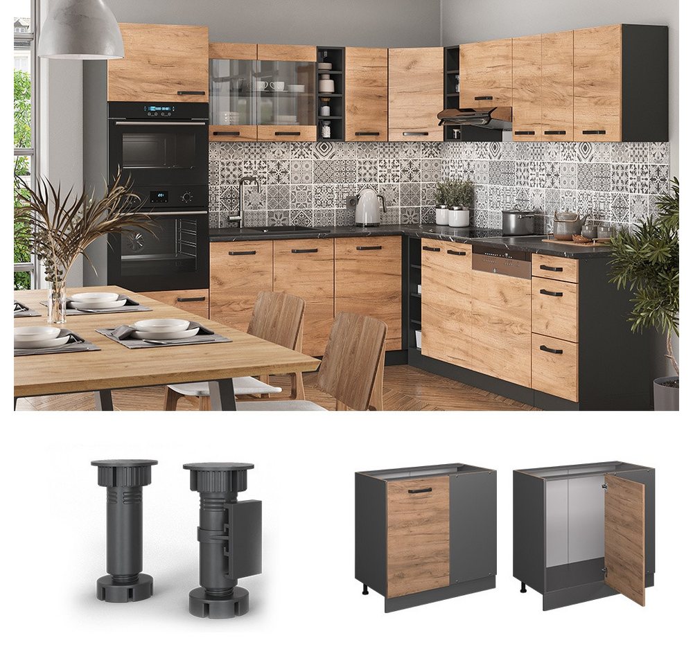 Vicco Eckunterschrank R-Line, Goldkraft Eiche/Anthrazit, 86 cm ohne Arbeitsplatte (1-St) – Bild 3 von 5