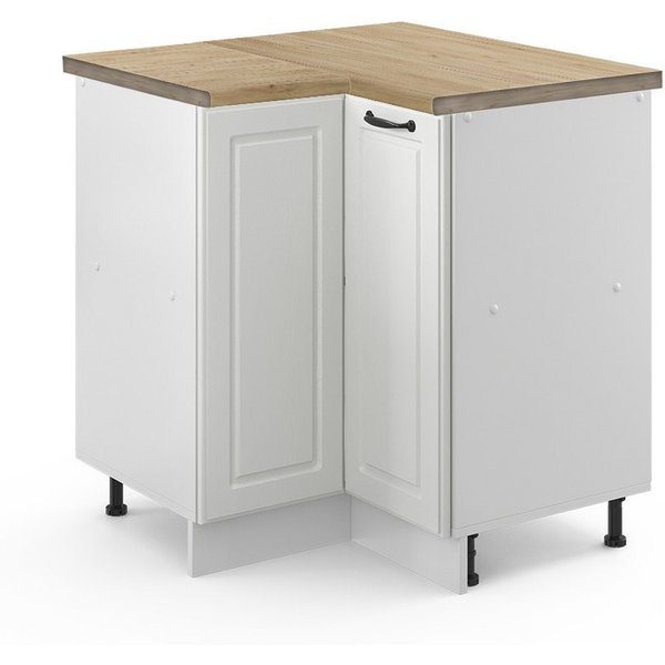 Vicco Eckunterschrank R-Line, Weiß Landhaus/Weiß, 75.6 cm, AP Eiche (1-St)