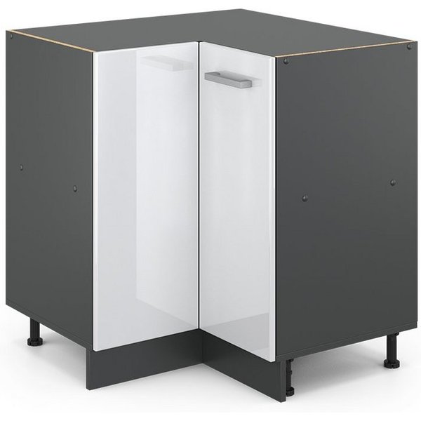 Vicco Eckunterschrank R-Line, Weiß Hochglanz/Anthrazit, 75.6 cm ohne Arbeitsplatte (1-St)