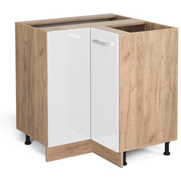 Vicco Eckunterschrank R-Line, Weiß Hochglanz/Goldkraft Eiche, 75.6 cm ohne Arbeitsplatte (1-St)