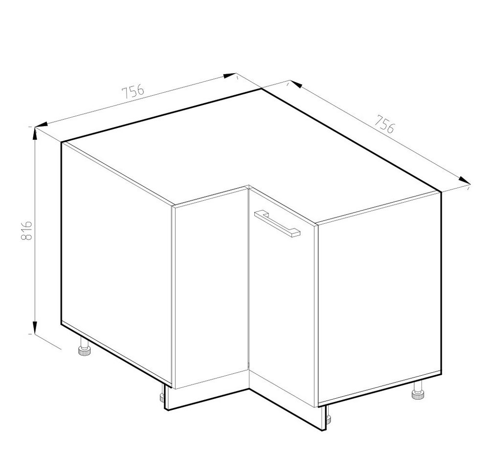 Vicco Eckunterschrank R-Line, Weiß Hochglanz/Goldkraft Eiche, 75.6 cm ohne Arbeitsplatte (1-St) – Bild 2 von 5
