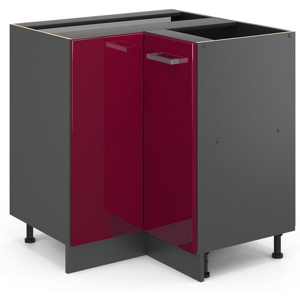 Vicco Eckunterschrank R-Line, Rot Hochglanz/Anthrazit, 75.6 cm ohne Arbeitsplatte (1-St)
