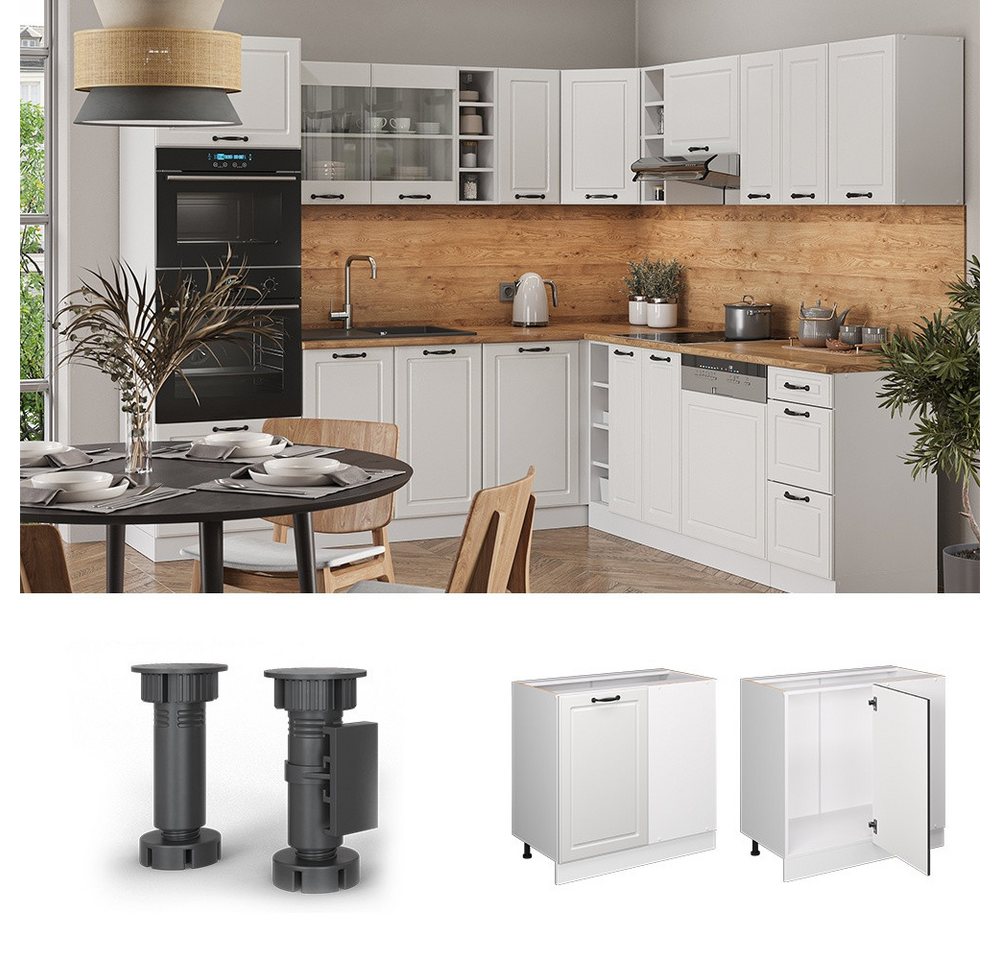 Vicco Eckunterschrank R-Line, Weiß Landhaus/Weiß, 86 cm ohne Arbeitsplatte (1-St) – Bild 3 von 5