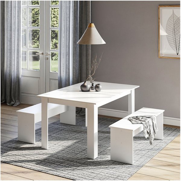 Vicco Essgruppe Sentio, Weiß, 137.6 x 92.8 cm mit 2 Bänken, (Set, 3-tlg., 3-er Set), platzsparend