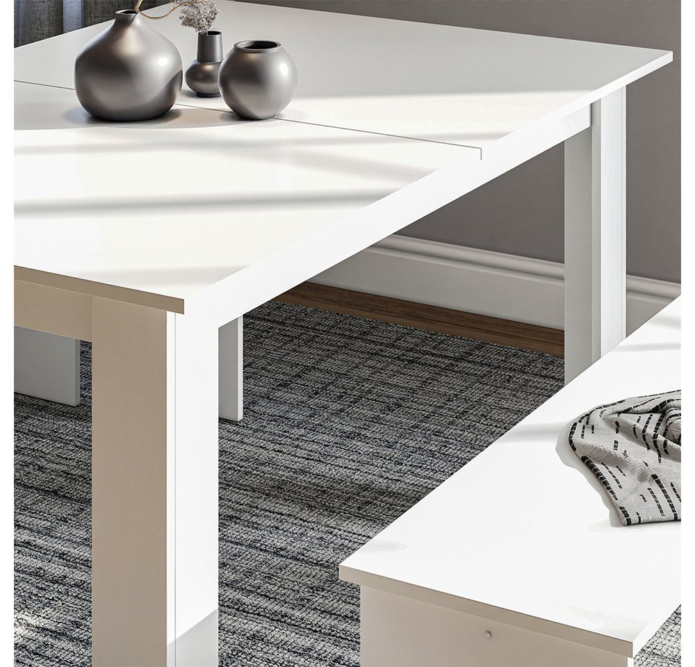 Vicco Essgruppe Sentio, Weiß, 137.6 x 92.8 cm mit 2 Bänken, (Set, 3-tlg., 3-er Set), platzsparend – Bild 4 von 5