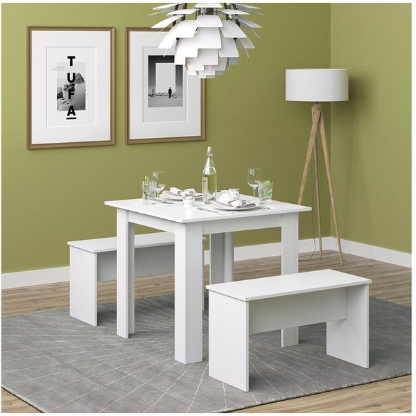Vicco Essgruppe Sentio, Weiß, 80 x 80 cm mit 2 Bänken, (Set, 3-tlg., 3-er Set), platzsparend