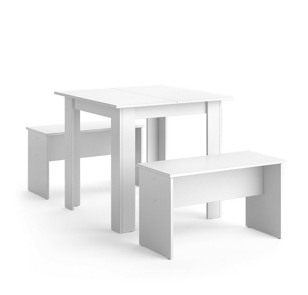 Vicco Essgruppe Sentio, Weiß, 80 x 80 cm mit 2 Bänken, (Set, 3-tlg., 3-er Set), platzsparend – Bild 2 von 5