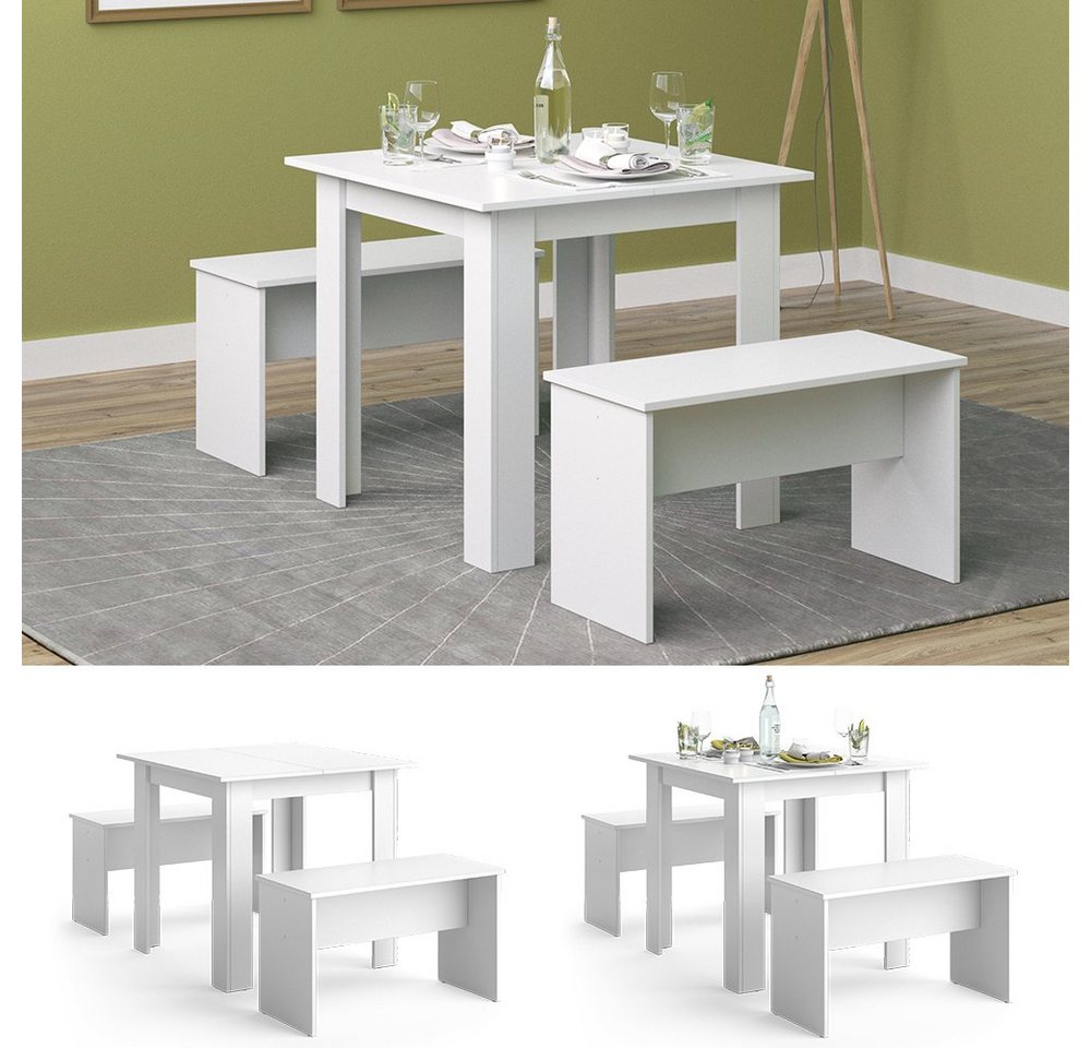 Vicco Essgruppe Sentio, Weiß, 80 x 80 cm mit 2 Bänken, (Set, 3-tlg., 3-er Set), platzsparend – Bild 3 von 5