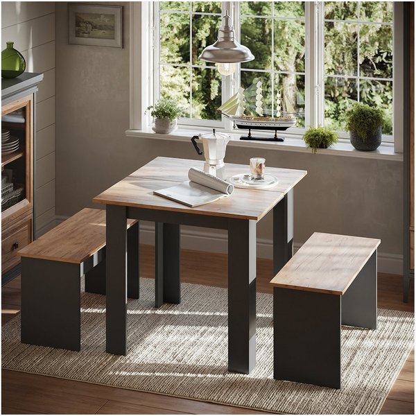Vicco Essgruppe Sentio, Anthrazit/Goldkraft Eiche, 80 x 80 cm mit 2 Bänken, (Set, 3-tlg., 3-er Set), platzsparend