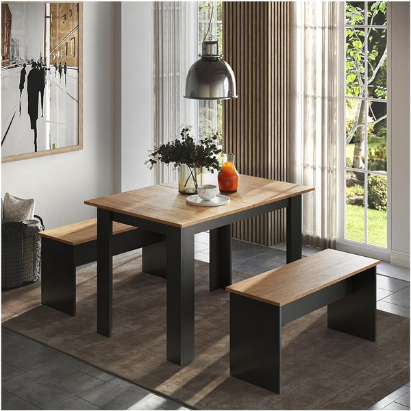 Vicco Essgruppe Sentio, Anthrazit/Goldkraft Eiche, 112 x 73.6 cm mit 2 Bänken, (Set, 3-tlg., 3-er Set), platzsparend