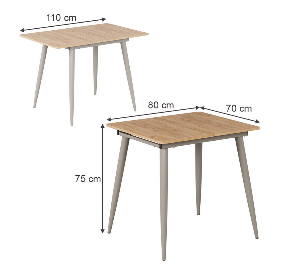 Vicco Esstisch Beaver, Goldkraft Eiche/Greige, 80-110 x 70 cm ausziehbar (1-St) – Bild 3 von 5