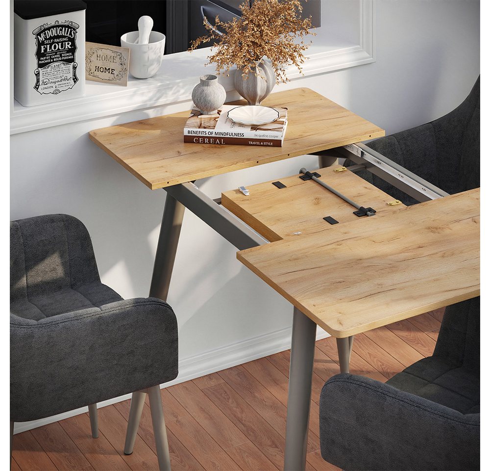 Vicco Esstisch Beaver, Goldkraft Eiche/Greige, 80-110 x 70 cm ausziehbar (1-St) – Bild 4 von 5