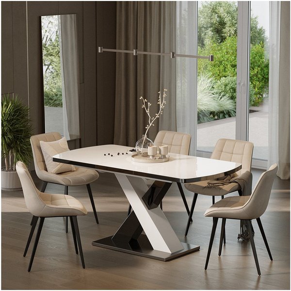Vicco Esstisch Chinto, Schwarz/Weiß, 120-160 x 80 cm ausziehbar (1-St)