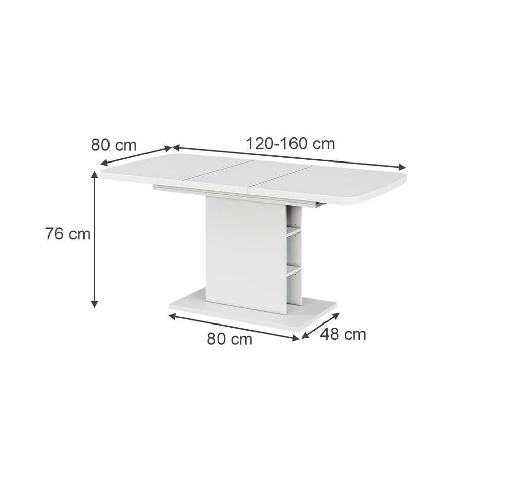 Vicco Esstisch Fenaro, Weiß, 120-160 x 80 cm mit offenen Fächern (1-St) – Bild 3 von 5