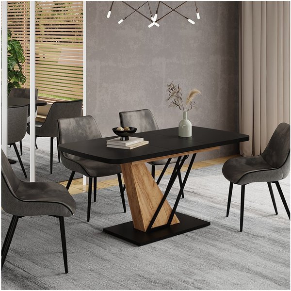 Vicco Esstisch Fenaro, Schwarz/Goldkraft Eiche, 120-160 x 80 cm ausziehbar (1-St)