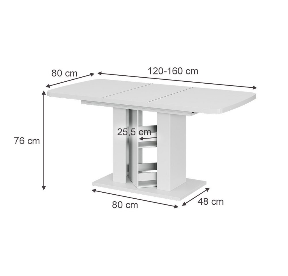 Vicco Esstisch Fenaro, Weiß, 120-160 x 80 cm (1-St) – Bild 3 von 5