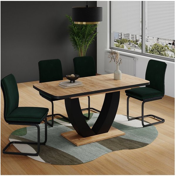 Vicco Esstisch Fenaro, Schwarz/Eiche, 120-160 x 80 cm ausziehbar (1-St)