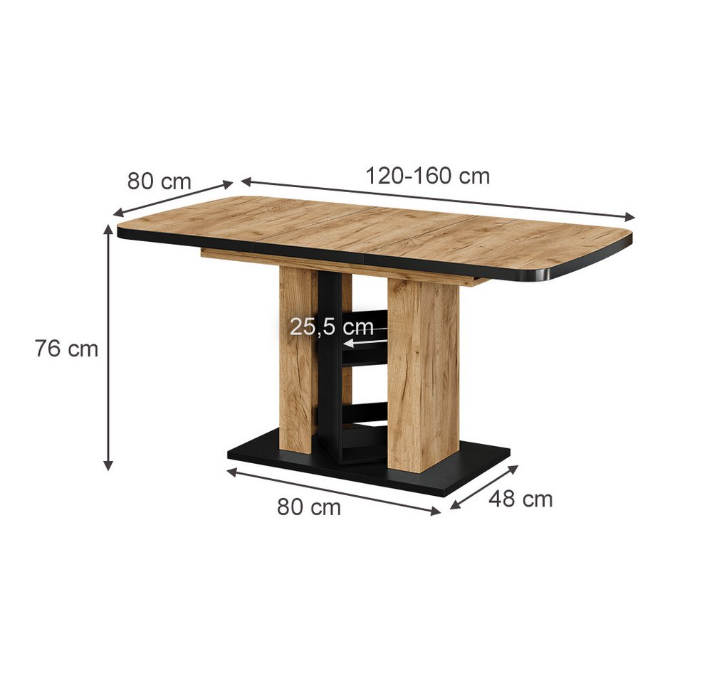 Vicco Esstisch Fenaro, Goldkraft Eiche, 120-160 x 80 cm (1-St) – Bild 3 von 5