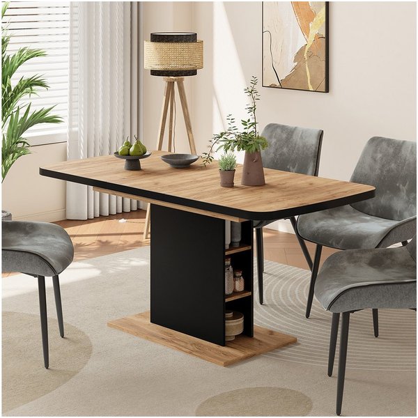 Vicco Esstisch Fenaro, Schwarz/Eiche, 120-160 x 80 cm mit offenen Fächern (1-St)