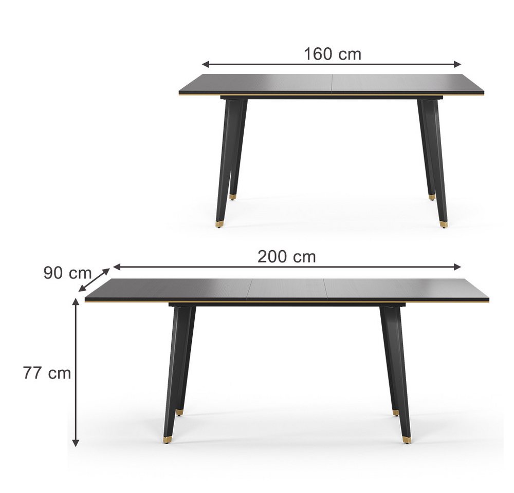 Vicco Esstisch Goldamo, Schwarz, 160-200 x 90 cm Ausziehbar (1-St) – Bild 4 von 5