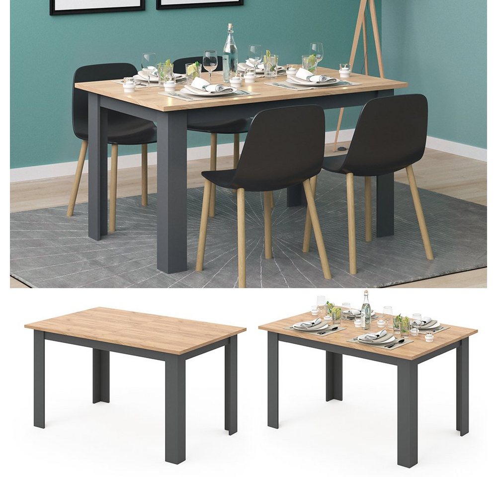 Vicco Esstisch Karlos, Goldkraft Eiche/Anthrazit, 140 x 90 cm (1-St) – Bild 3 von 5