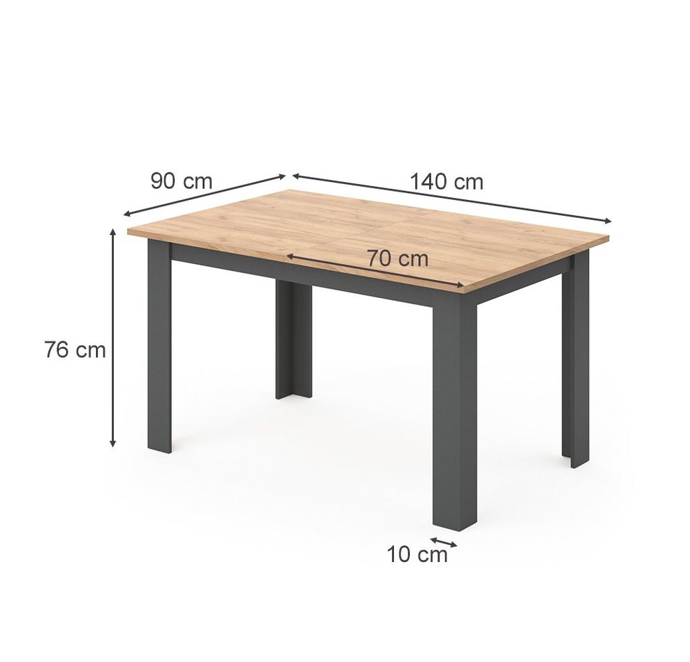 Vicco Esstisch Karlos, Goldkraft Eiche/Anthrazit, 140 x 90 cm (1-St) – Bild 4 von 5