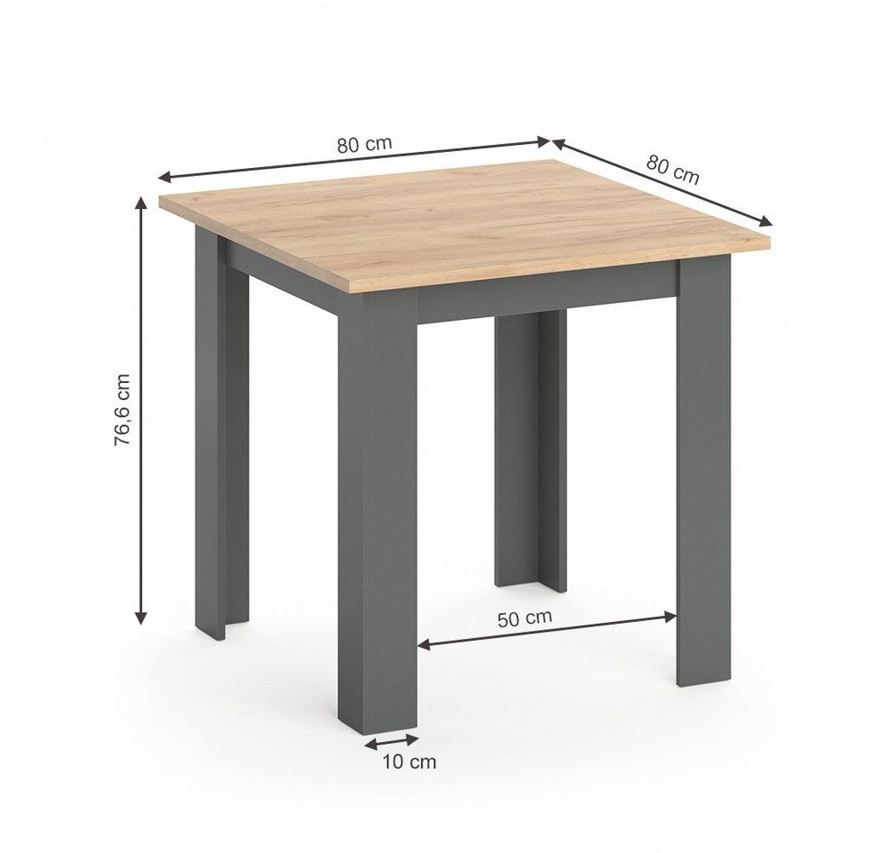 Vicco Esstisch Karlos, Goldkraft Eiche/Anthrazit, 80 x 80 cm (1-St) – Bild 4 von 5