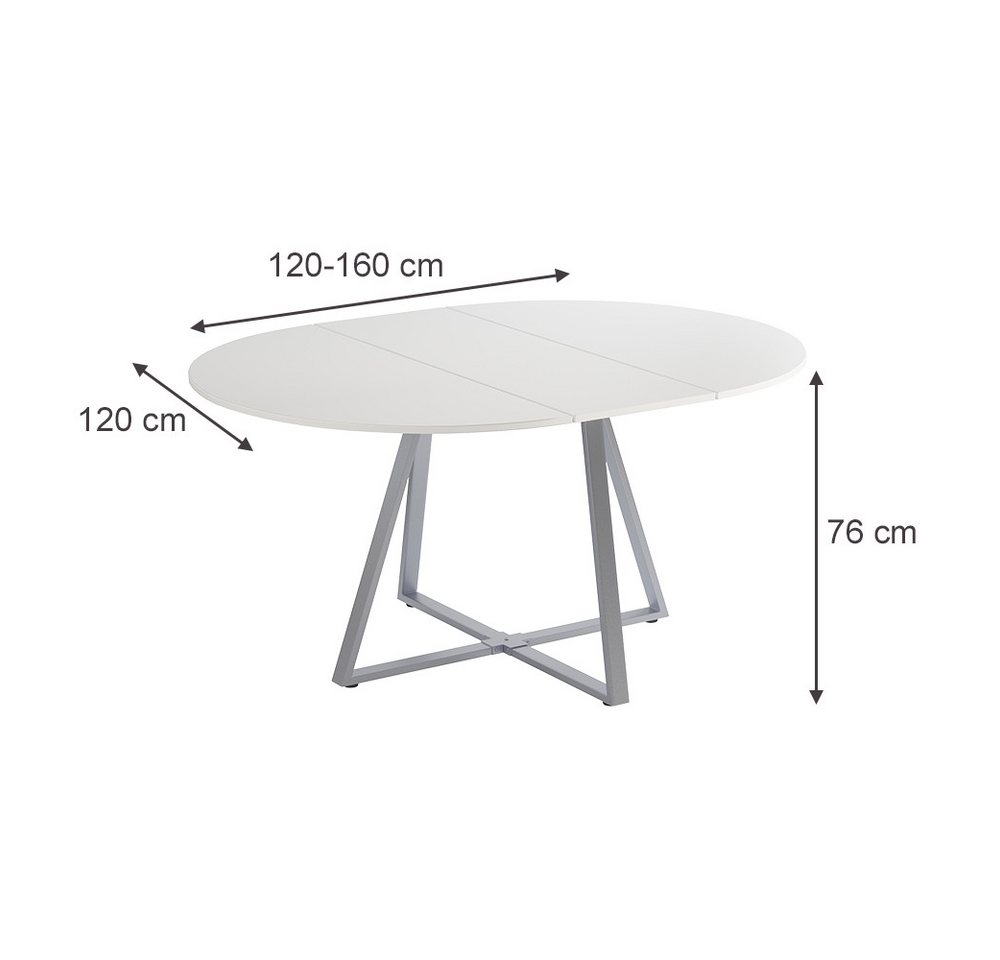 Vicco Esstisch Loyd, Weiß/Grau, 120-160 x 120 cm ausziehbar (1-St) – Bild 3 von 5