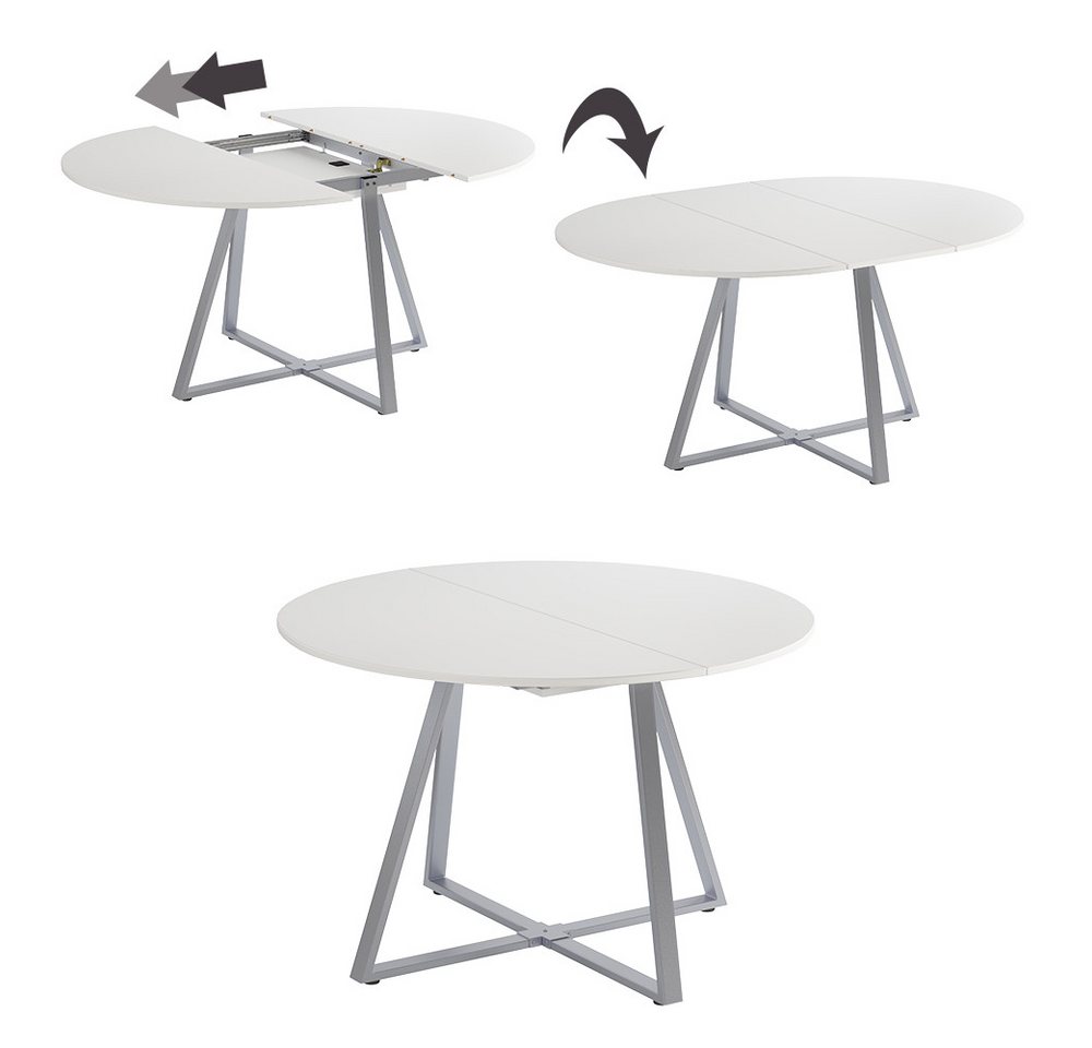 Vicco Esstisch Loyd, Weiß/Grau, 120-160 x 120 cm ausziehbar (1-St) – Bild 5 von 5