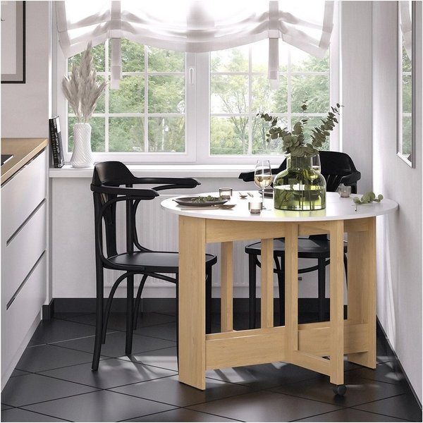 Vicco Esstisch Rondo, Goldkraft Eiche/Weiß, 20-100 x 100 cm ausklappbar (1-St)