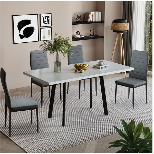 Vicco Esstisch Tisko, Weiß/Schwarz, 120-160 x 80 cm mit erweitbarer Tischplatte (1-St)