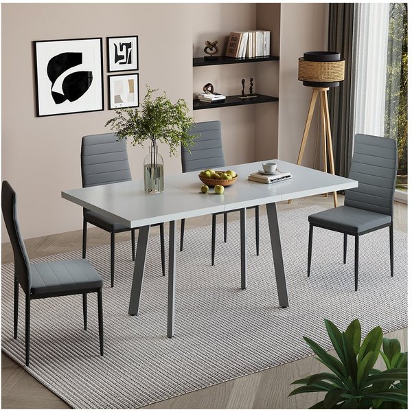Vicco Esstisch Tisko, Weiß/Grau, 120-160 x 80 cm mit erweitbarer Tischplatte (1-St)