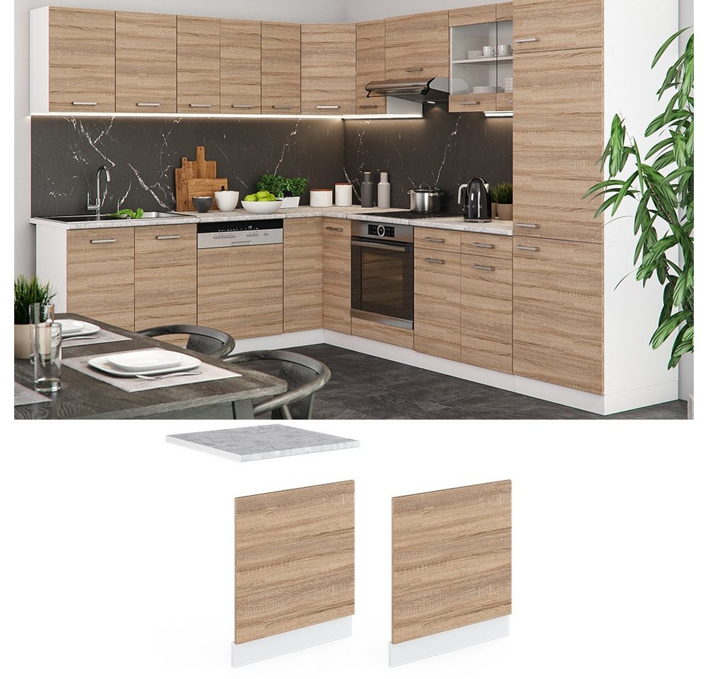 Vicco Frontblende R-Line, Sonoma/Weiß, 60 cm ohne Arbeitsplatte (1 St) – Bild 3 von 5