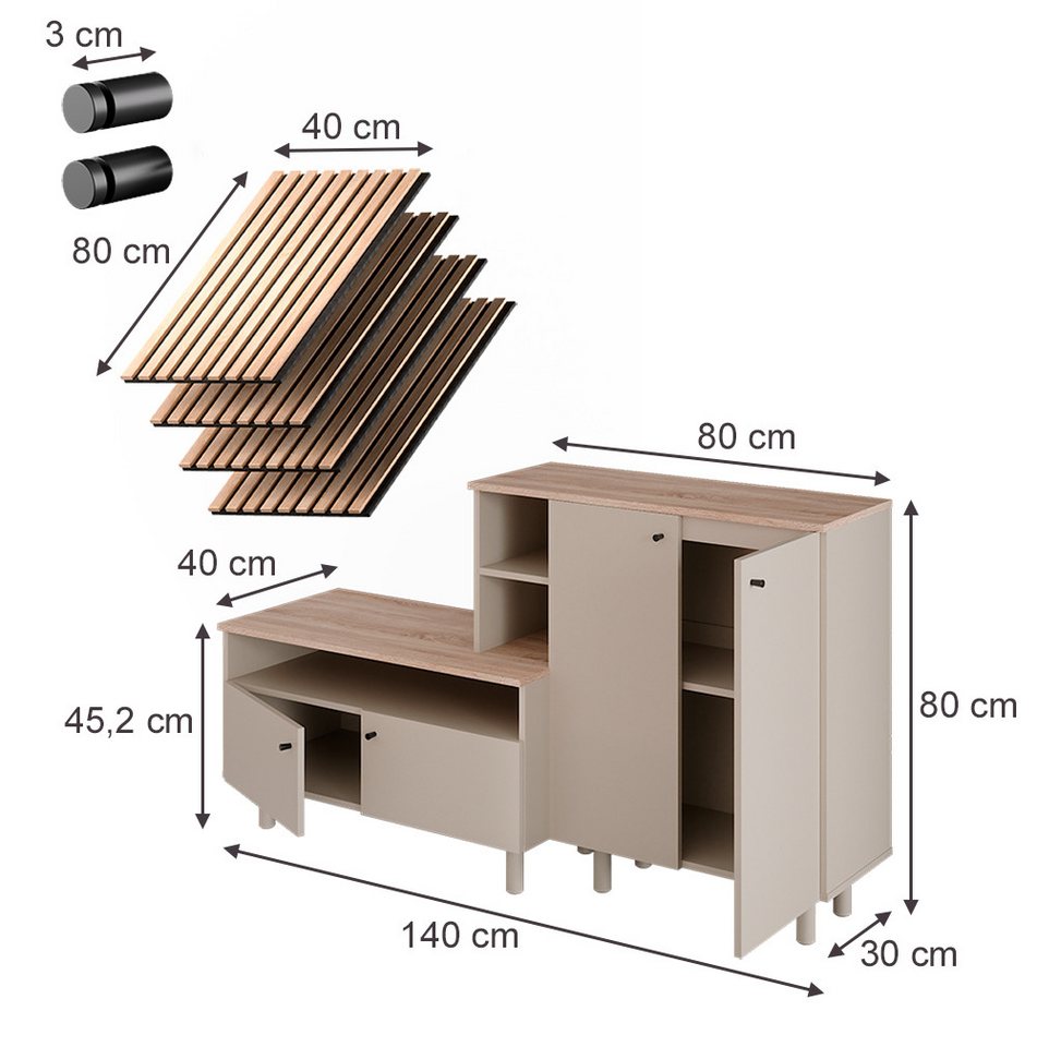Vicco Garderoben-Set Elano, Greige/Eiche, 140 x 80 cm 2 Teile, (2-St) – Bild 2 von 5
